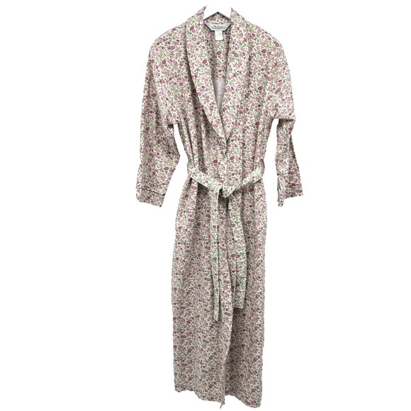 Vermont Country Store‎ Robe Portuguese Cotton Flannel Small Rose Bud Romantic